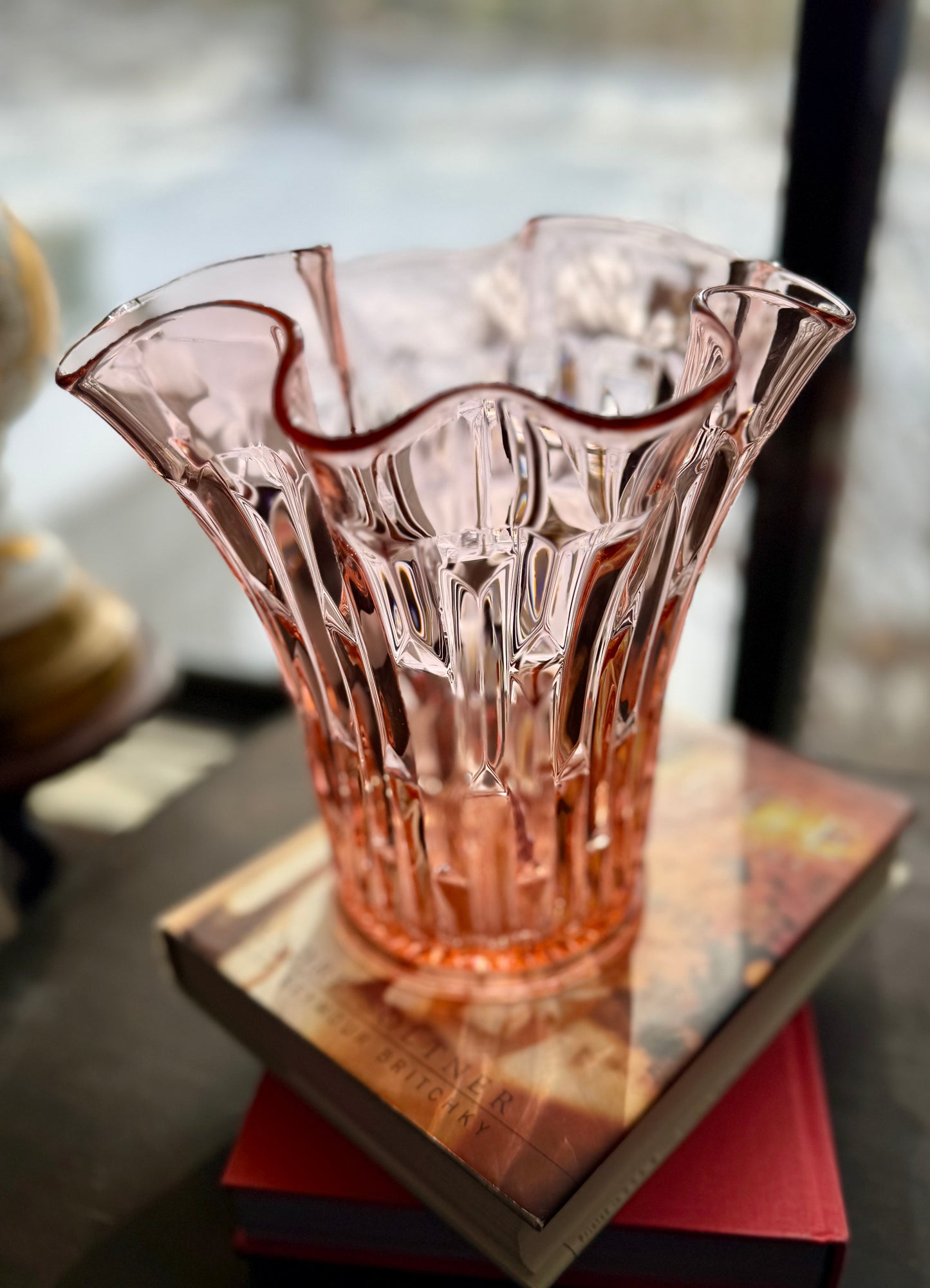 Central Glass Works Frances Pink Art Deco Vase 8.5"