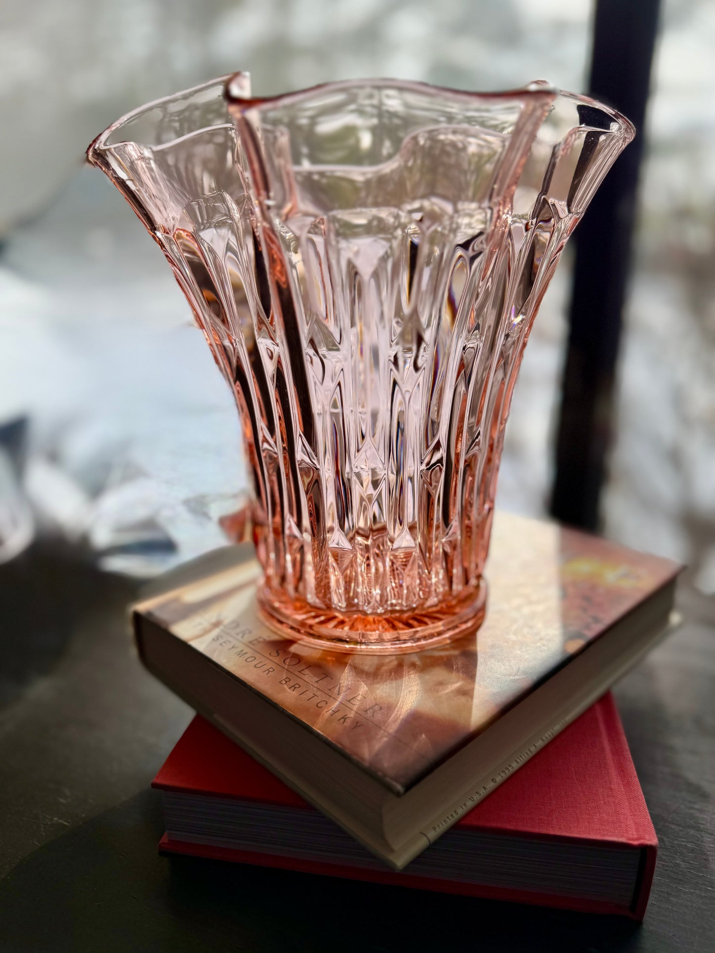 Central Glass Works Frances Pink Art Deco Vase 8.5"