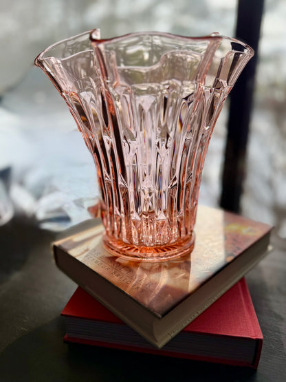 Central Glass Works Frances Pink Art Deco Vase 8.5"