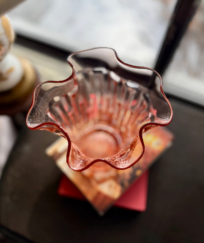 Central Glass Works Frances Pink Art Deco Vase 8.5"