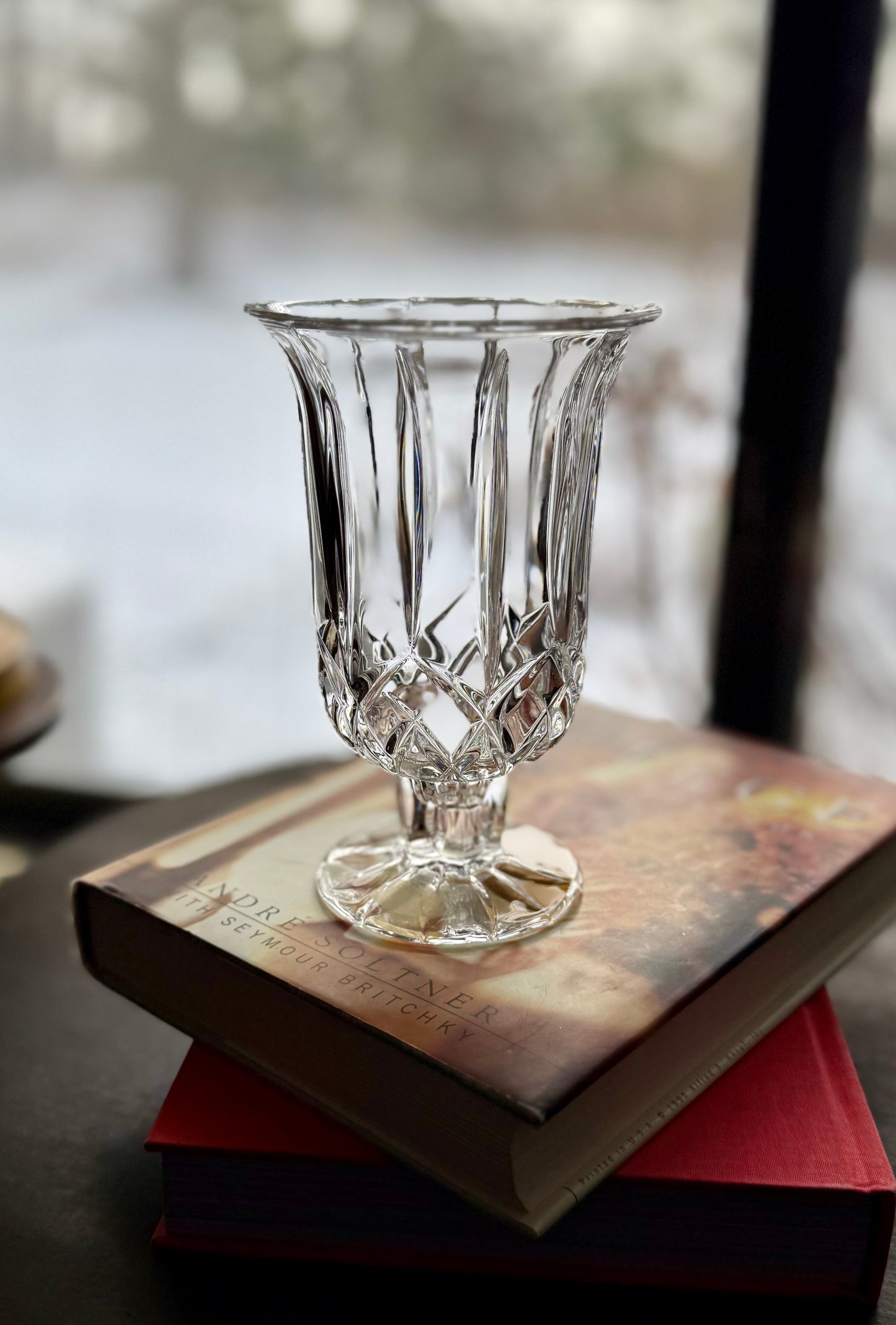 Deplumb Lead Crystal Footed Hurricane Candle holder 7"