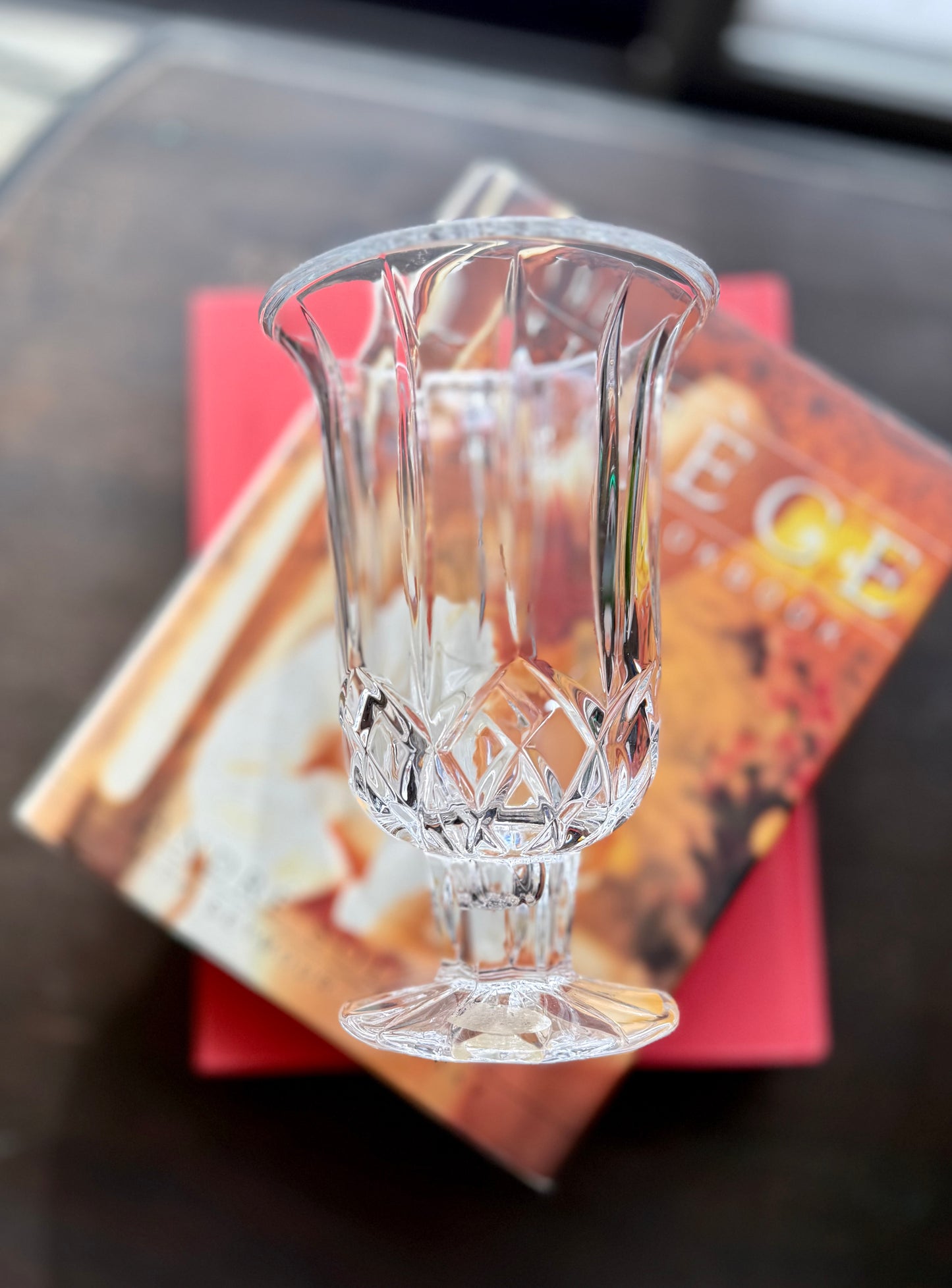 Deplumb Lead Crystal Footed Hurricane Candle holder 7"