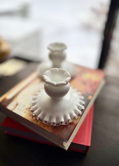 PAIR Fenton Silver Crest candle holders