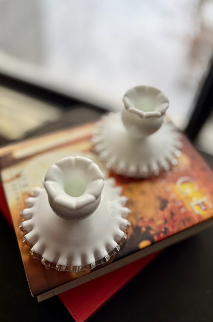 PAIR Fenton Silver Crest candle holders