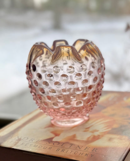 Fenton Hobnail pink to opalescent rose bowl accidental 1959-1963