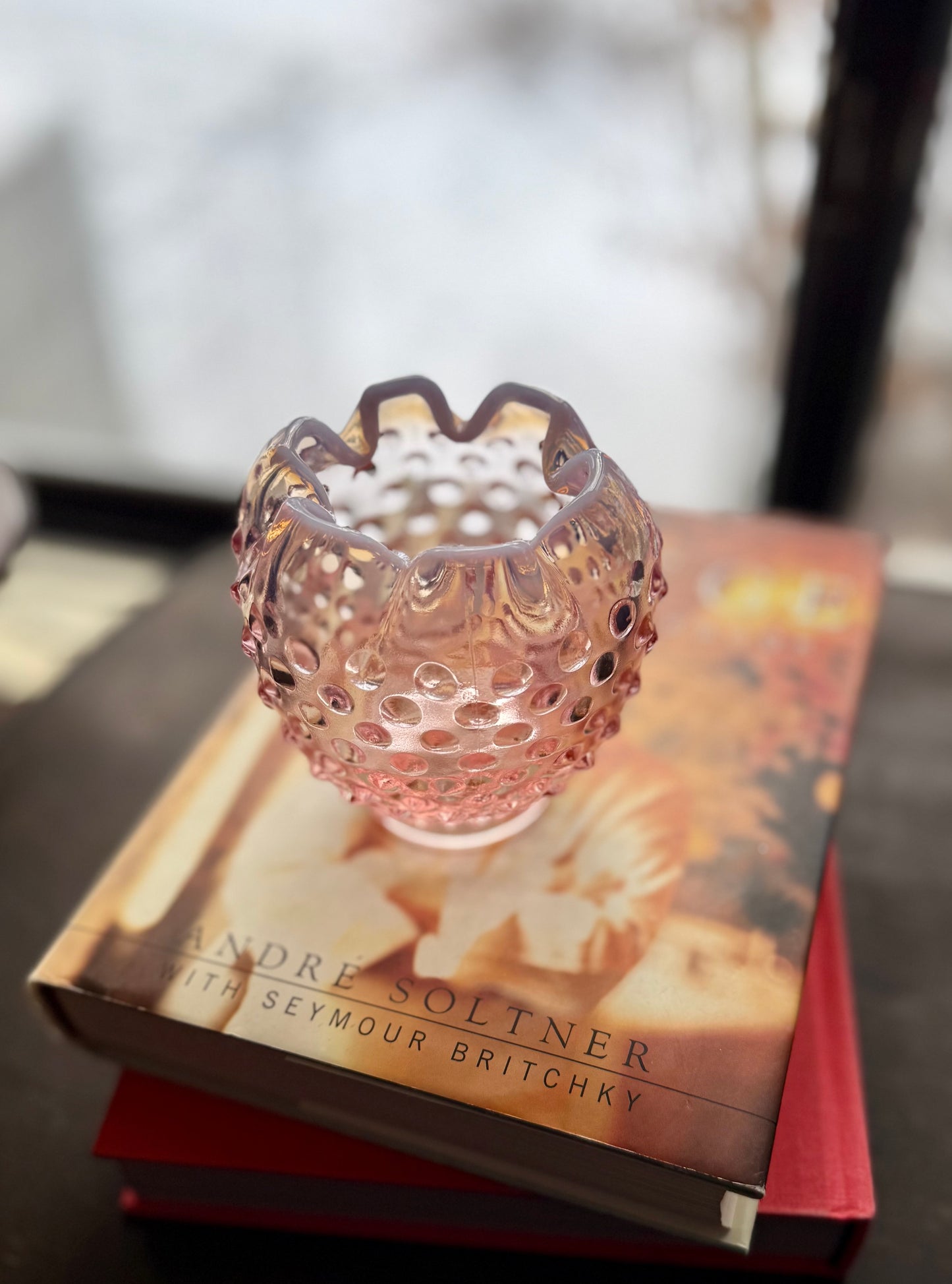 Fenton Hobnail pink to opalescent rose bowl accidental 1959-1963