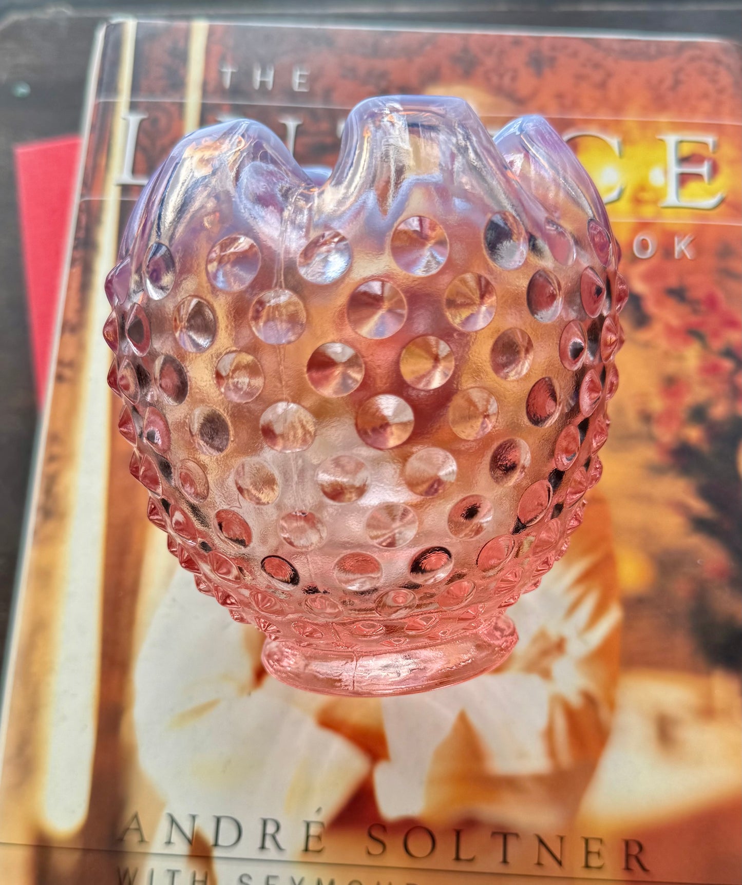 Fenton Hobnail pink to opalescent rose bowl accidental 1959-1963