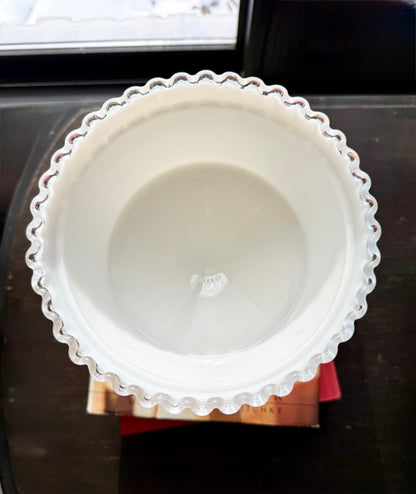 Fenton Silver Crest lidded large pedestal candy dish with pointed finial 10"