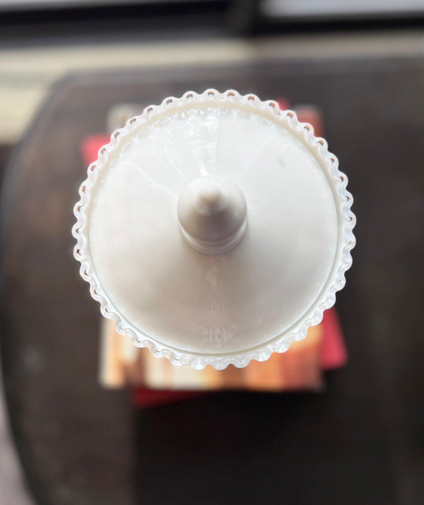 Fenton Silver Crest lidded large pedestal candy dish with pointed finial 10"