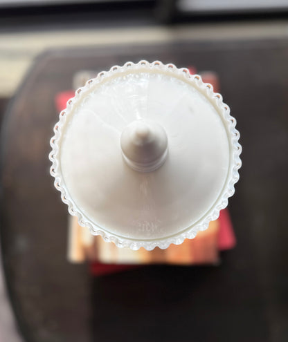 Fenton Silver Crest lidded large pedestal candy dish with pointed finial 10"