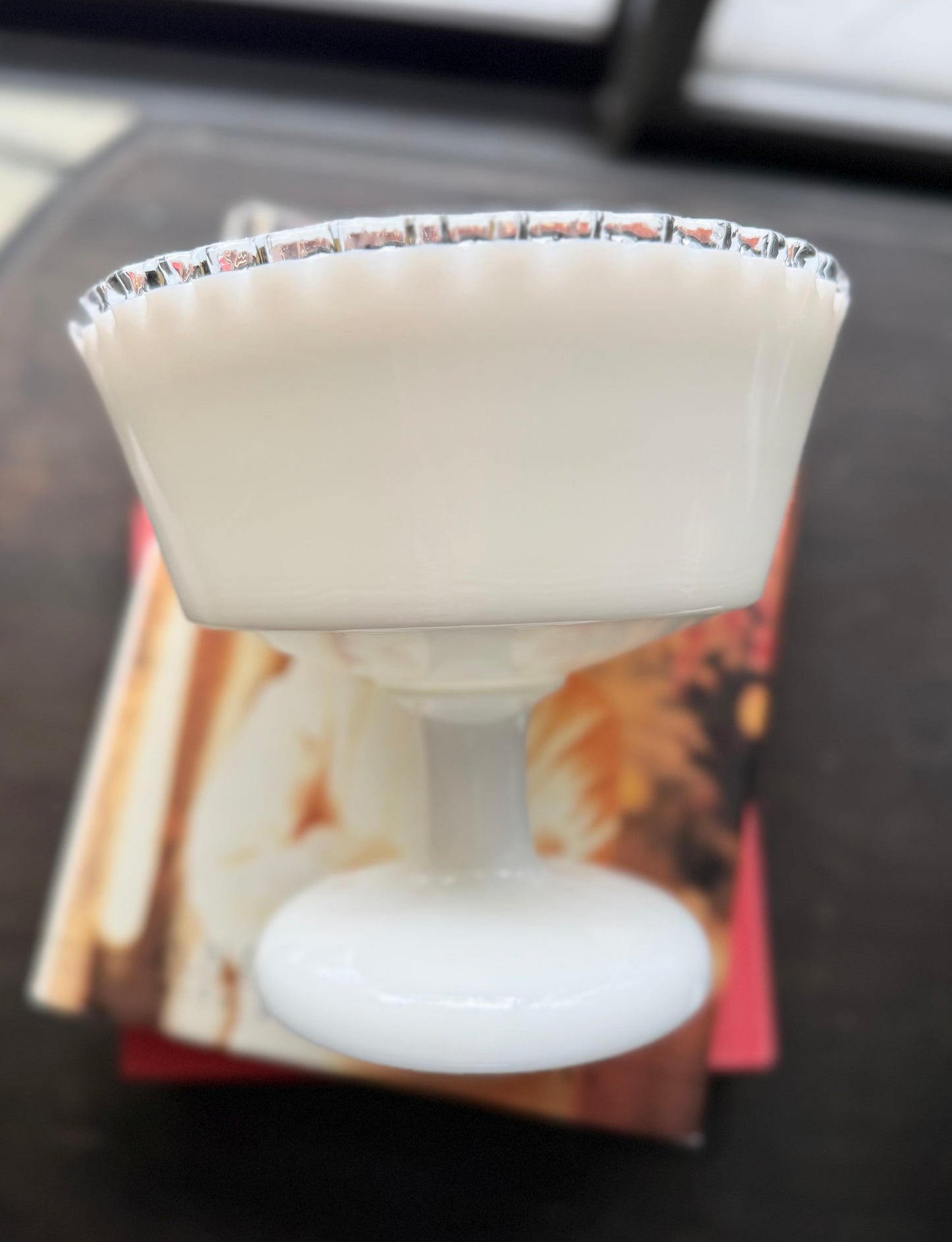 Fenton Silver Crest lidded large pedestal candy dish with pointed finial 10"