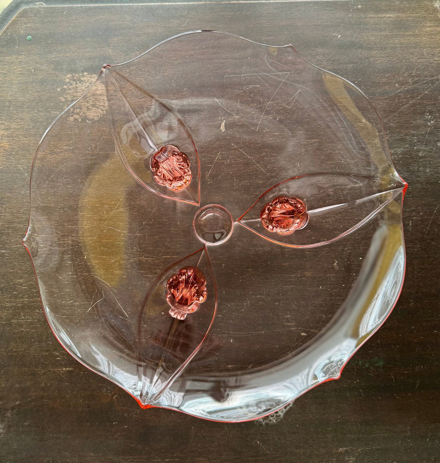 Lancaster Pink 3 toed large platter/cake plate circa 1930