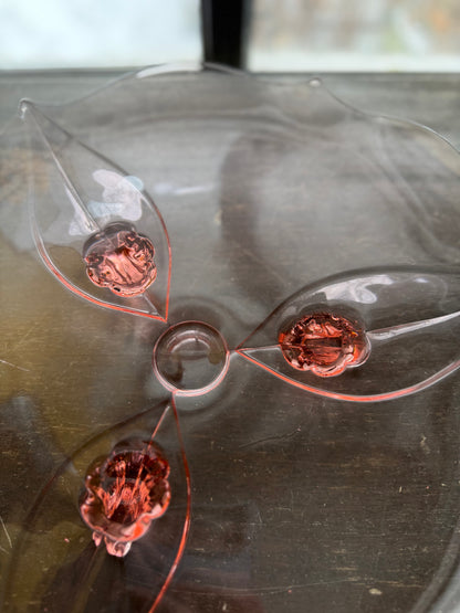 Lancaster Pink 3 toed large platter/cake plate circa 1930