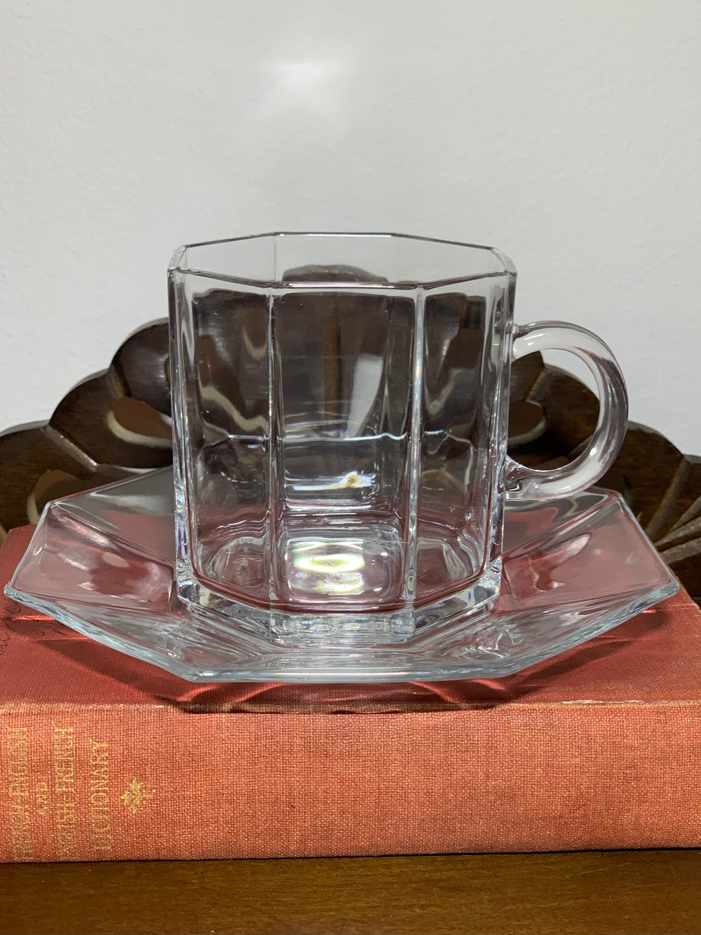 Clear Octagon teacup and saucer (9 available) priced per cup and saucer set