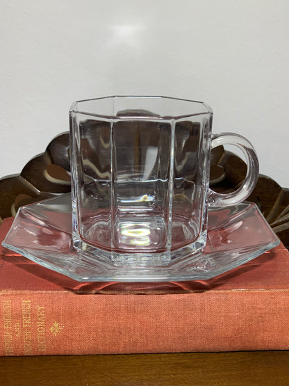 Clear Octagon teacup and saucer (9 available) priced per cup and saucer set