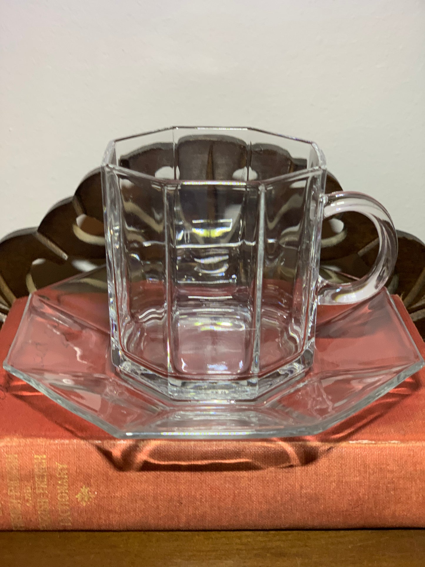 Clear Octagon teacup and saucer (9 available) priced per cup and saucer set