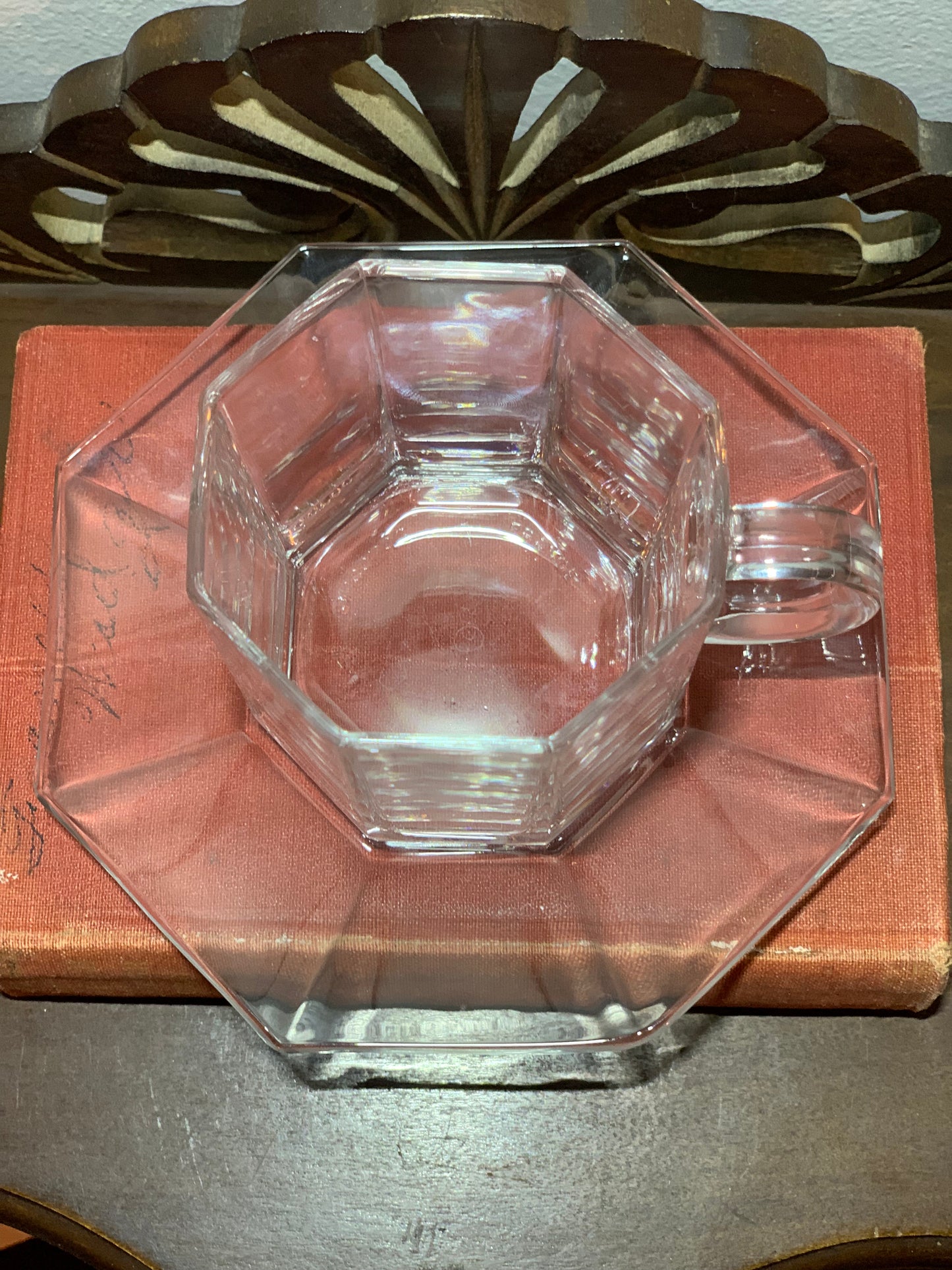 Clear Octagon teacup and saucer (9 available) priced per cup and saucer set