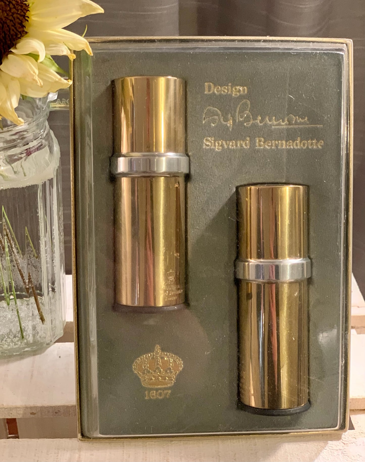 Sigvard Bernadotte Skultuna Messingsbruk salt & pepper set In original Box (OTTV 1983.2)