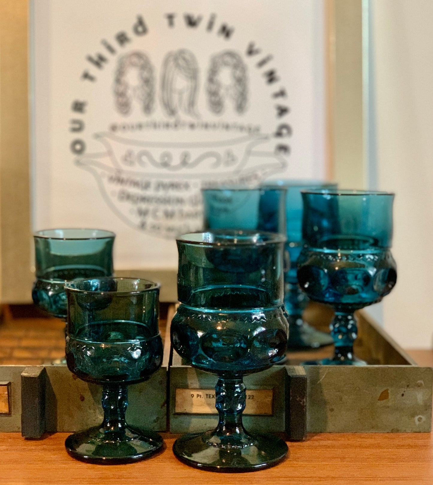 Kings Crown Teal Blue goblets, 2 sizes available, priced individually
