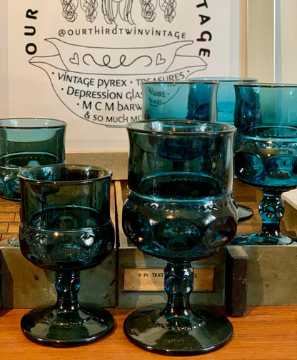 Kings Crown Teal Blue goblets, 2 sizes available, priced individually