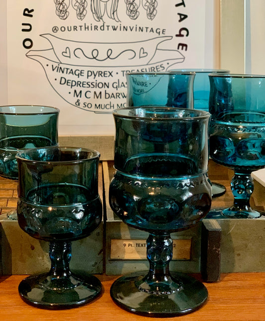 Kings Crown Teal Blue goblets, 2 sizes available, priced individually