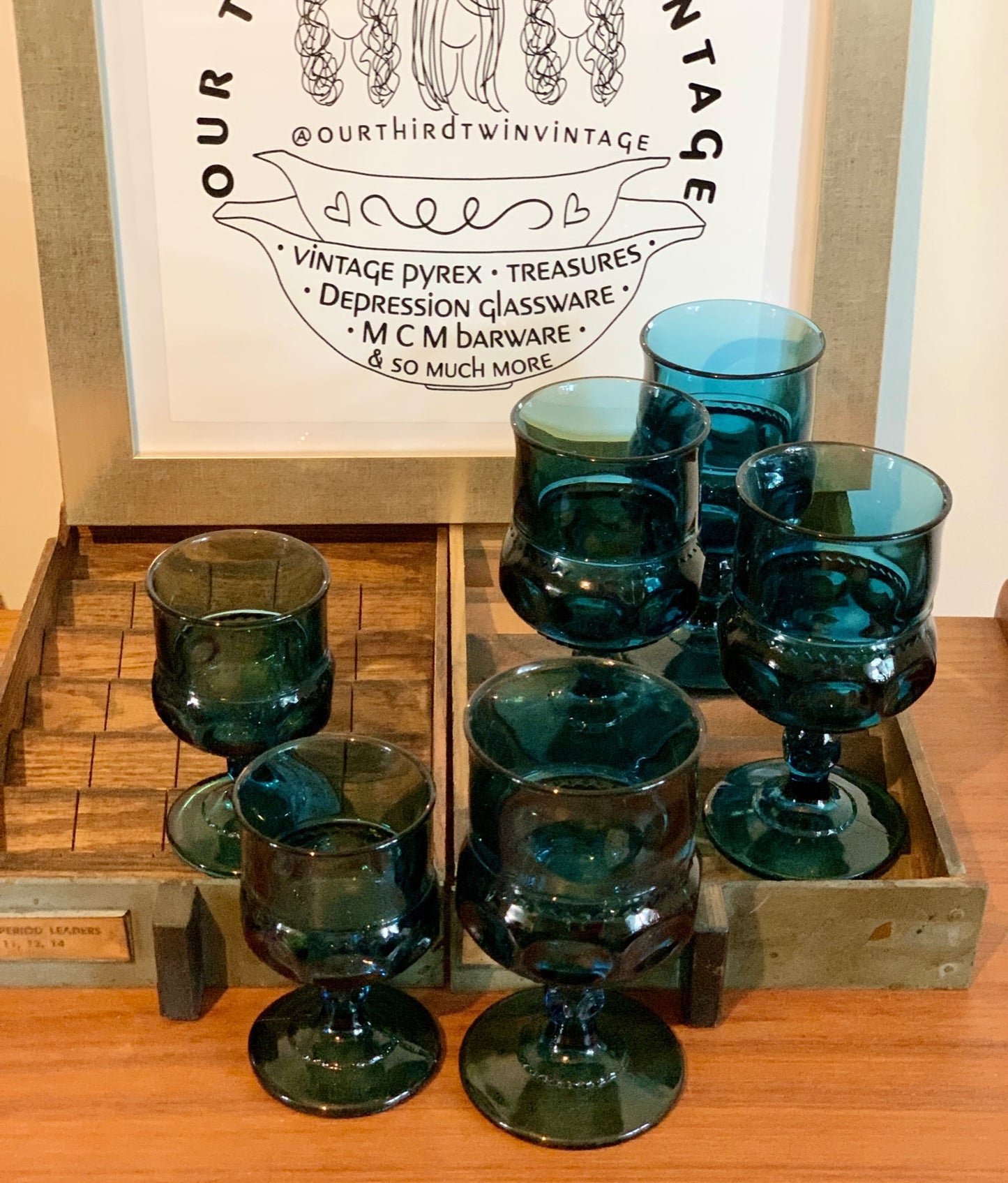 Kings Crown Teal Blue goblets, 2 sizes available, priced individually