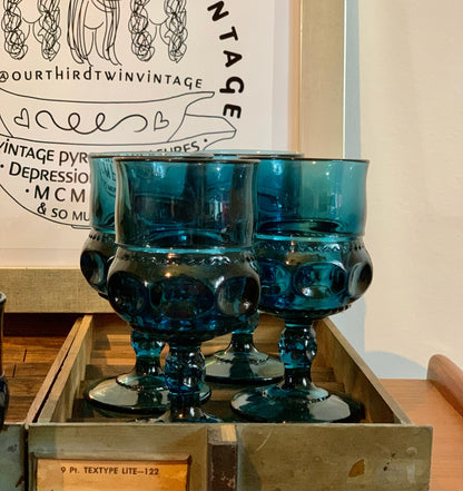 Kings Crown Teal Blue goblets, 2 sizes available, priced individually