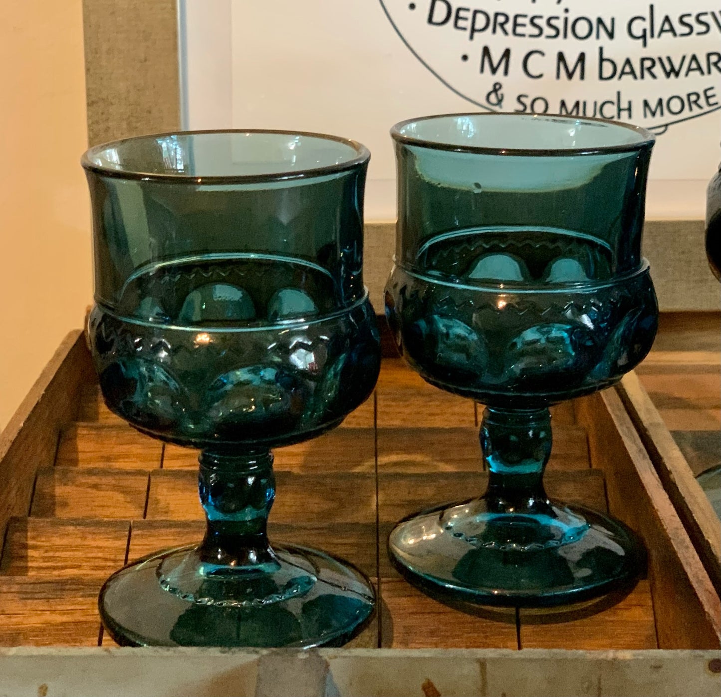 Kings Crown Teal Blue goblets, 2 sizes available, priced individually