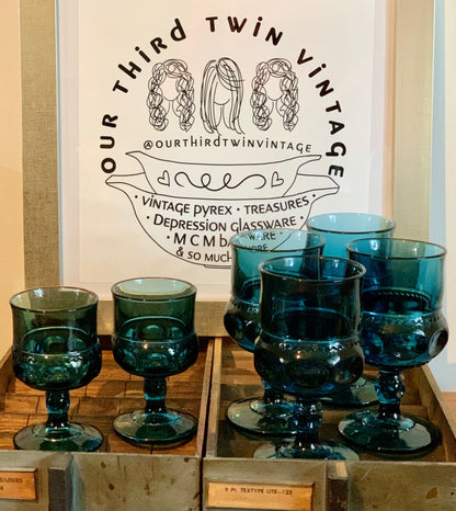 Kings Crown Teal Blue goblets, 2 sizes available, priced individually