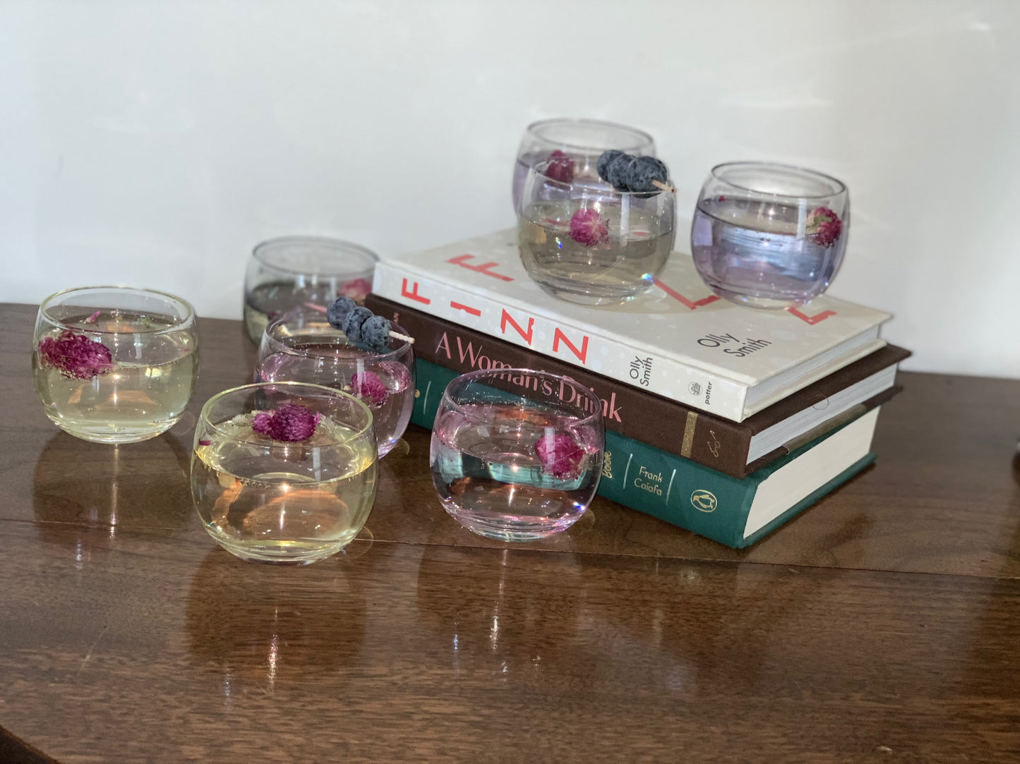 Federal Glass Sheer Rim Roly Poly In original Box from 1966. 8 IN BOX multicolored gem-tone (OTTV 2147.4) sold as an in box set