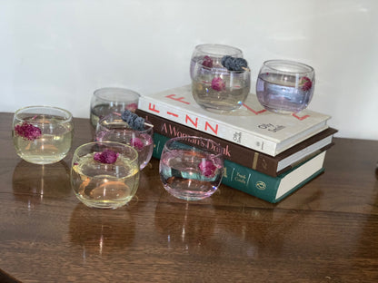 Federal Glass Sheer Rim Roly Poly In original Box from 1966. 8 IN BOX multicolored gem-tone (OTTV 2147.4) sold as an in box set