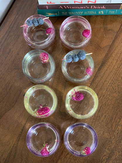 Federal Glass Sheer Rim Roly Poly In original Box from 1966. 8 IN BOX multicolored gem-tone (OTTV 2147.4) sold as an in box set