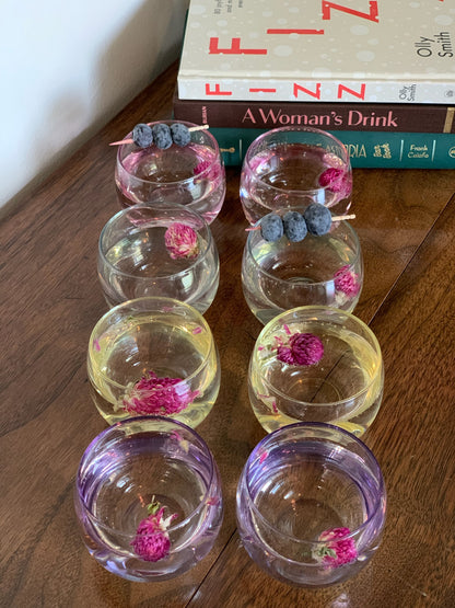 Federal Glass Sheer Rim Roly Poly In original Box from 1966. 8 IN BOX multicolored gem-tone (OTTV 2147.4) sold as an in box set