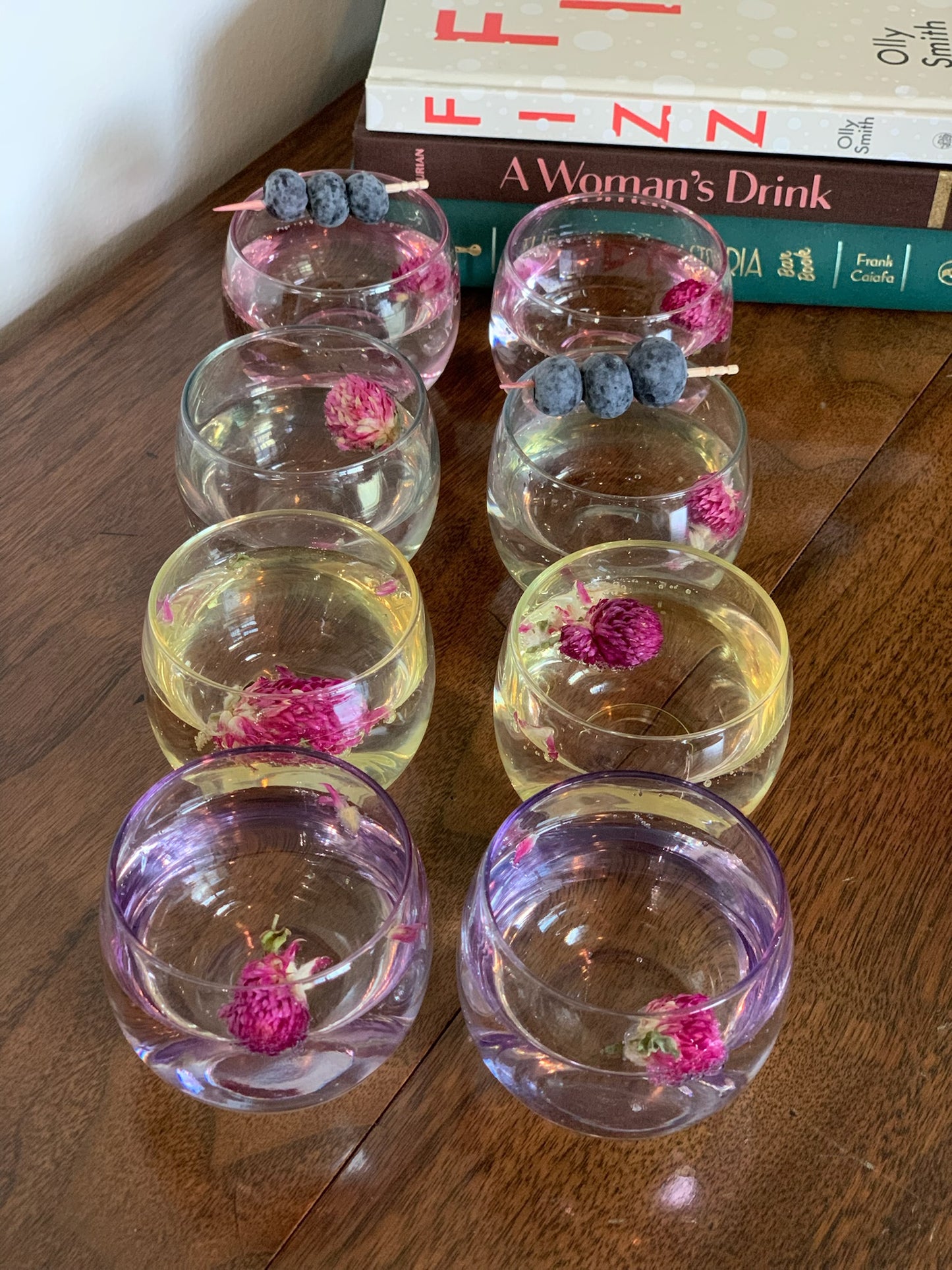 Federal Glass Sheer Rim Roly Poly In original Box from 1966. 8 IN BOX multicolored gem-tone (OTTV 2147.4) sold as an in box set