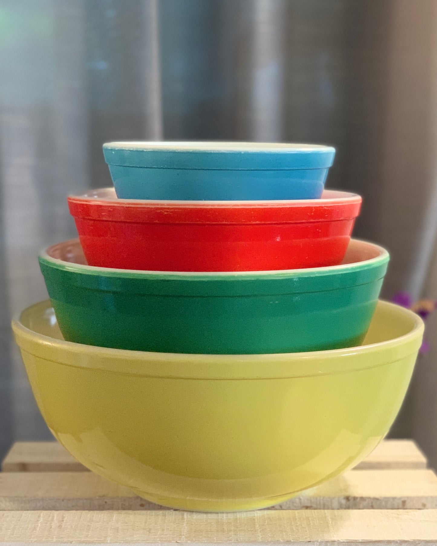 Pyrex Unnumbered Primary Color full stack mixing bowls (OTTV 1647) priced as a full stack 401, 402, 403, 404