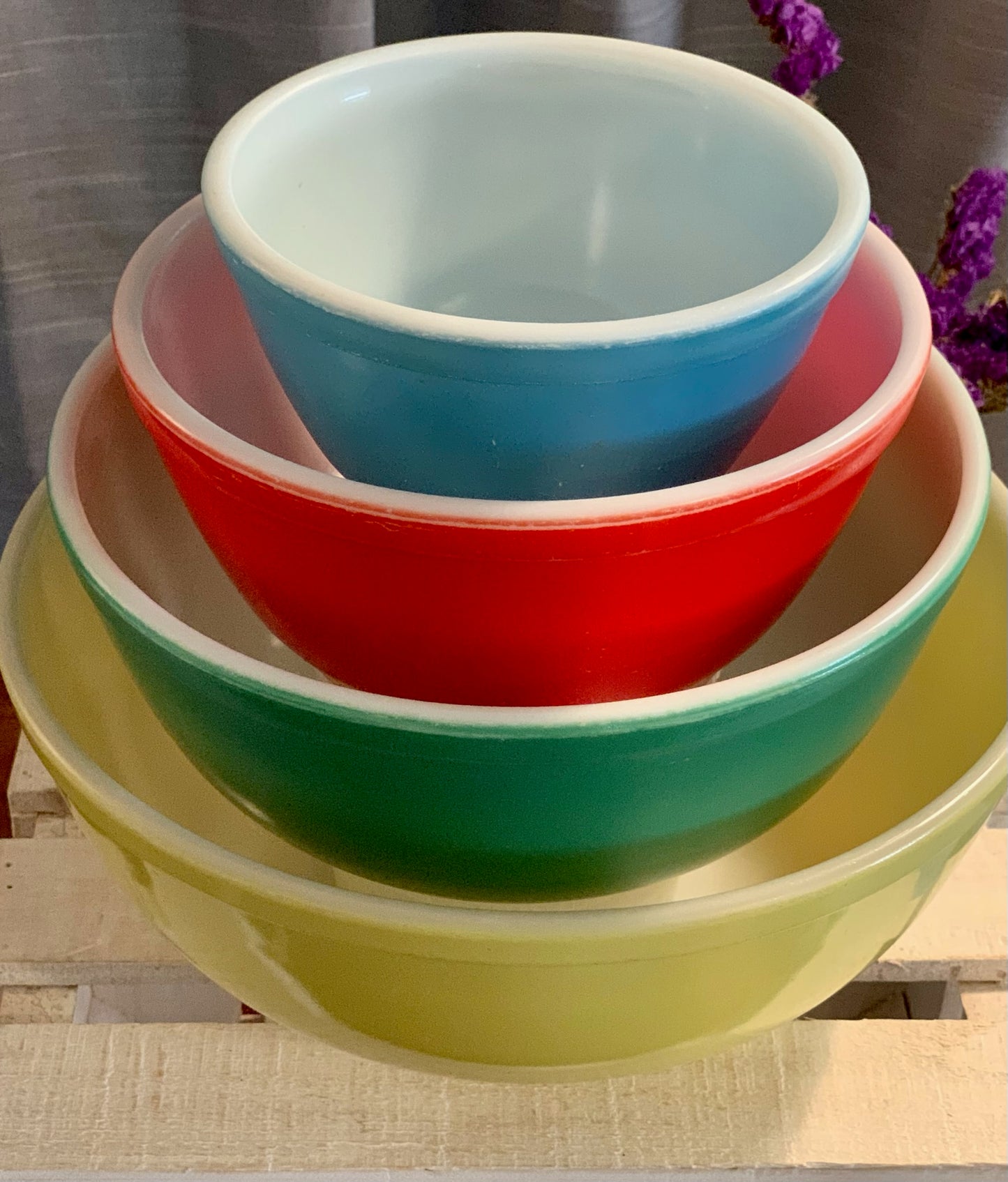 Pyrex Unnumbered Primary Color full stack mixing bowls (OTTV 1647) priced as a full stack 401, 402, 403, 404