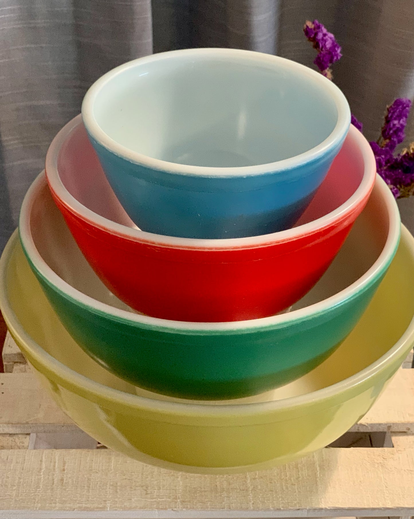 Pyrex Unnumbered Primary Color full stack mixing bowls (OTTV 1647) priced as a full stack 401, 402, 403, 404