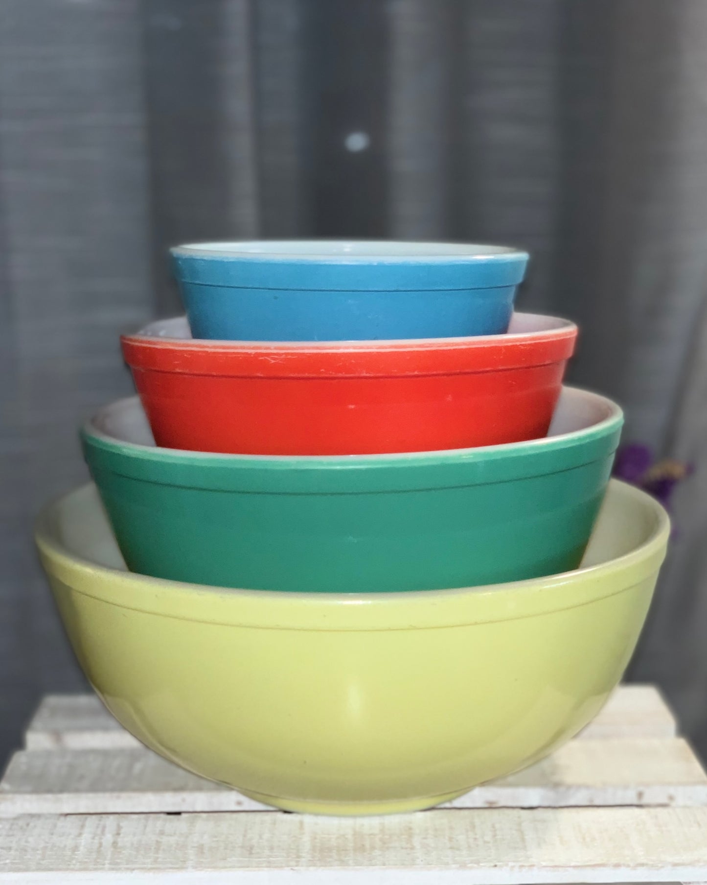 Pyrex Unnumbered Primary Color full stack mixing bowls (OTTV 1647) priced as a full stack 401, 402, 403, 404