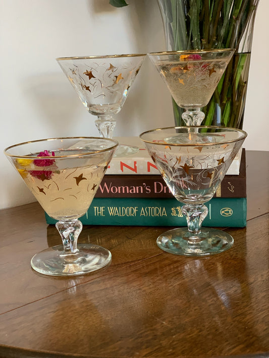 Vintage Libbey Royal Fern Glasses Gold White MCM - priced individually