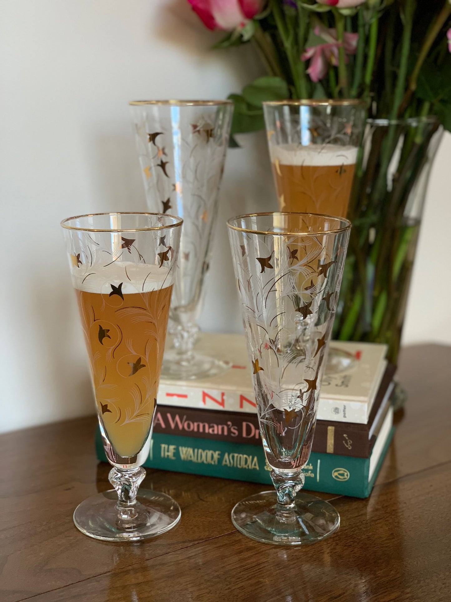 Vintage Libbey Royal Fern Glasses Gold White MCM - priced individually