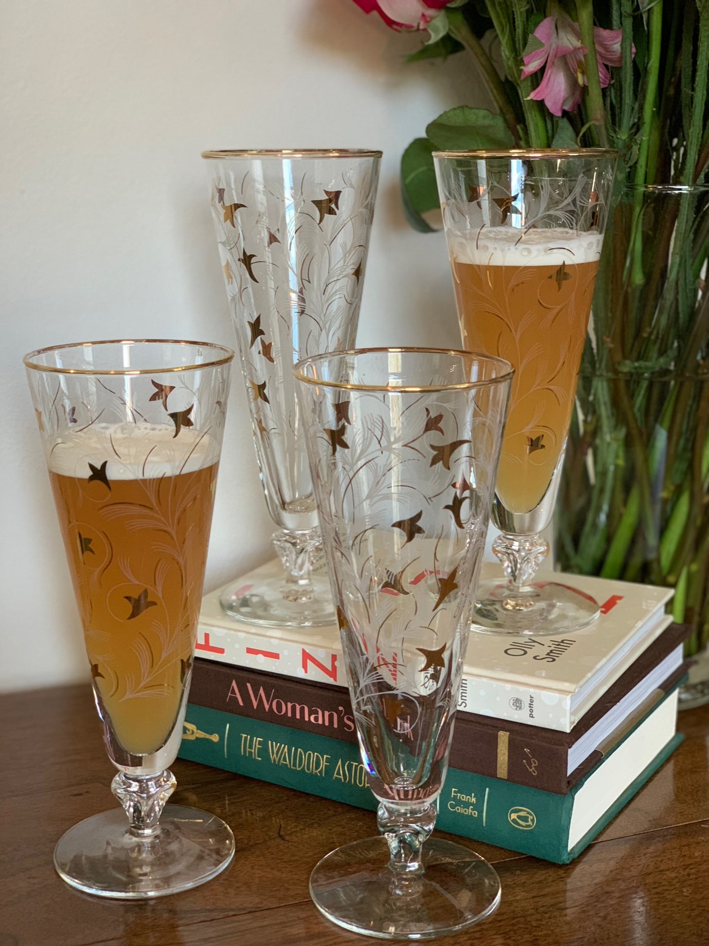 Vintage Libbey Royal Fern Glasses Gold White MCM - priced individually