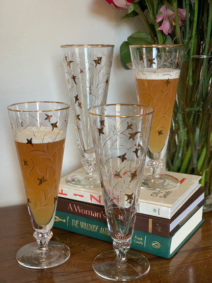 Vintage Libbey Royal Fern Glasses Gold White MCM - priced individually