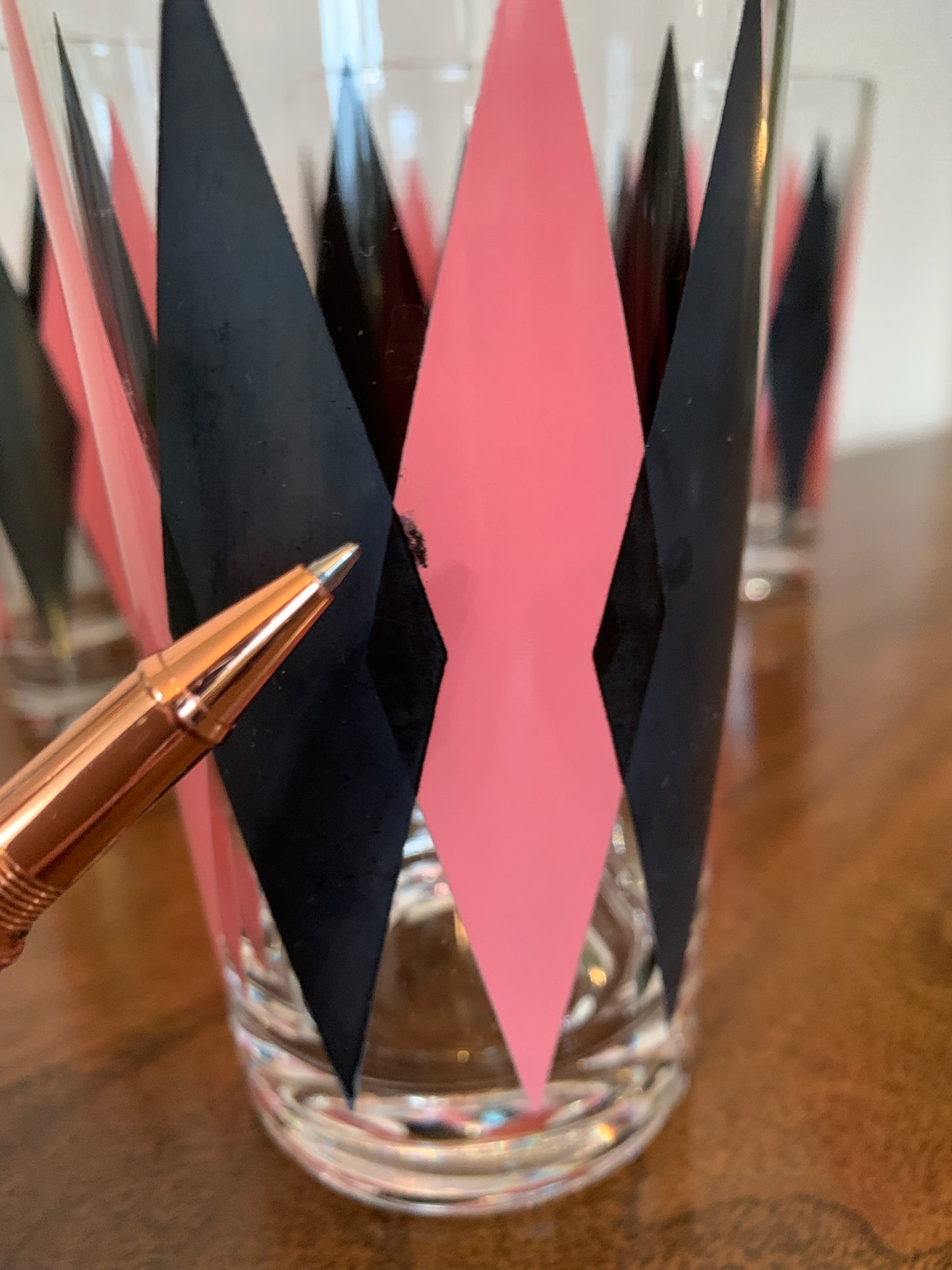 Harlequin Argyle Pink & Black Diamond Glasses, Highball & Juice, priced individually