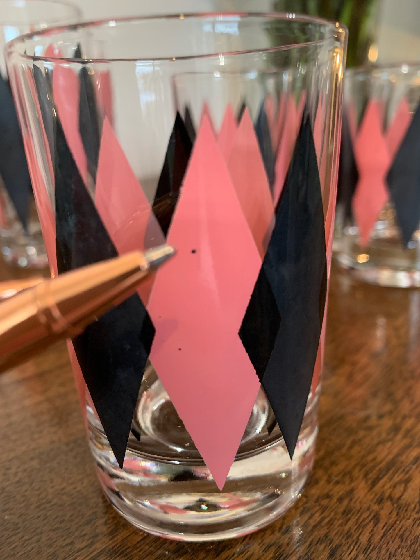 Harlequin Argyle Pink & Black Diamond Glasses, Highball & Juice, priced individually