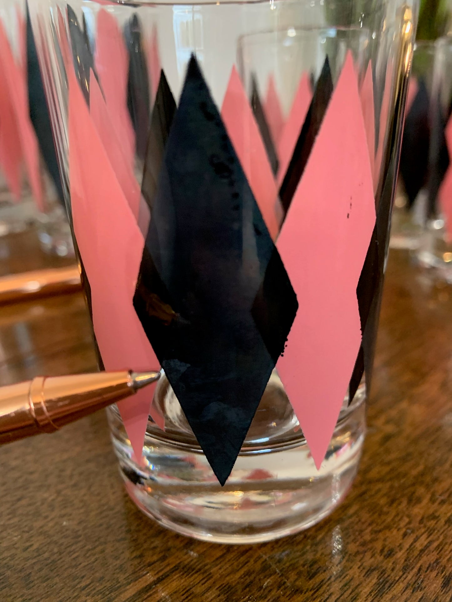 Harlequin Argyle Pink & Black Diamond Glasses, Highball & Juice, priced individually