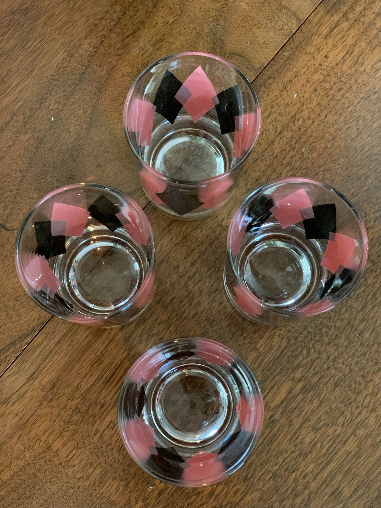 Harlequin Argyle Pink & Black Diamond Glasses, Highball & Juice, priced individually