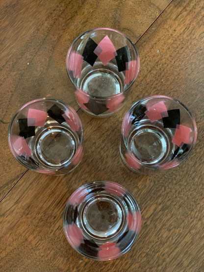 Harlequin Argyle Pink & Black Diamond Glasses, Highball & Juice, priced individually