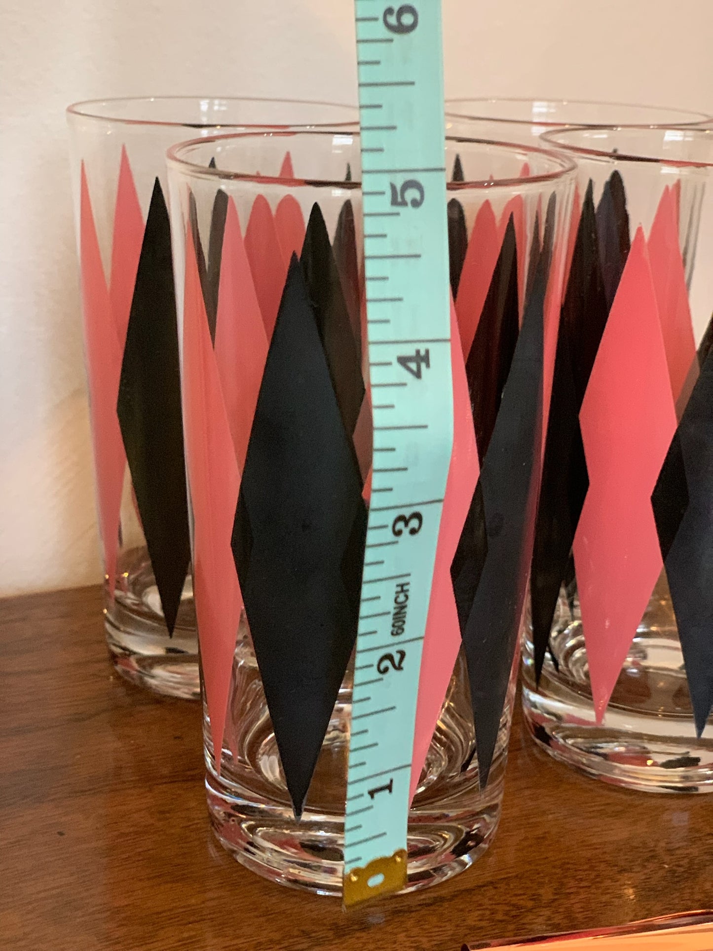Harlequin Argyle Pink & Black Diamond Glasses, Highball & Juice, priced individually