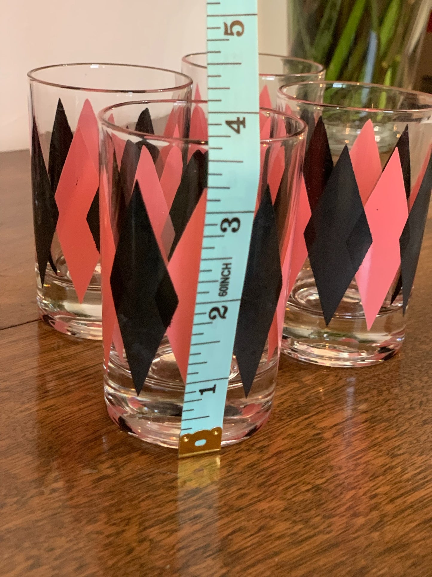 Harlequin Argyle Pink & Black Diamond Glasses, Highball & Juice, priced individually