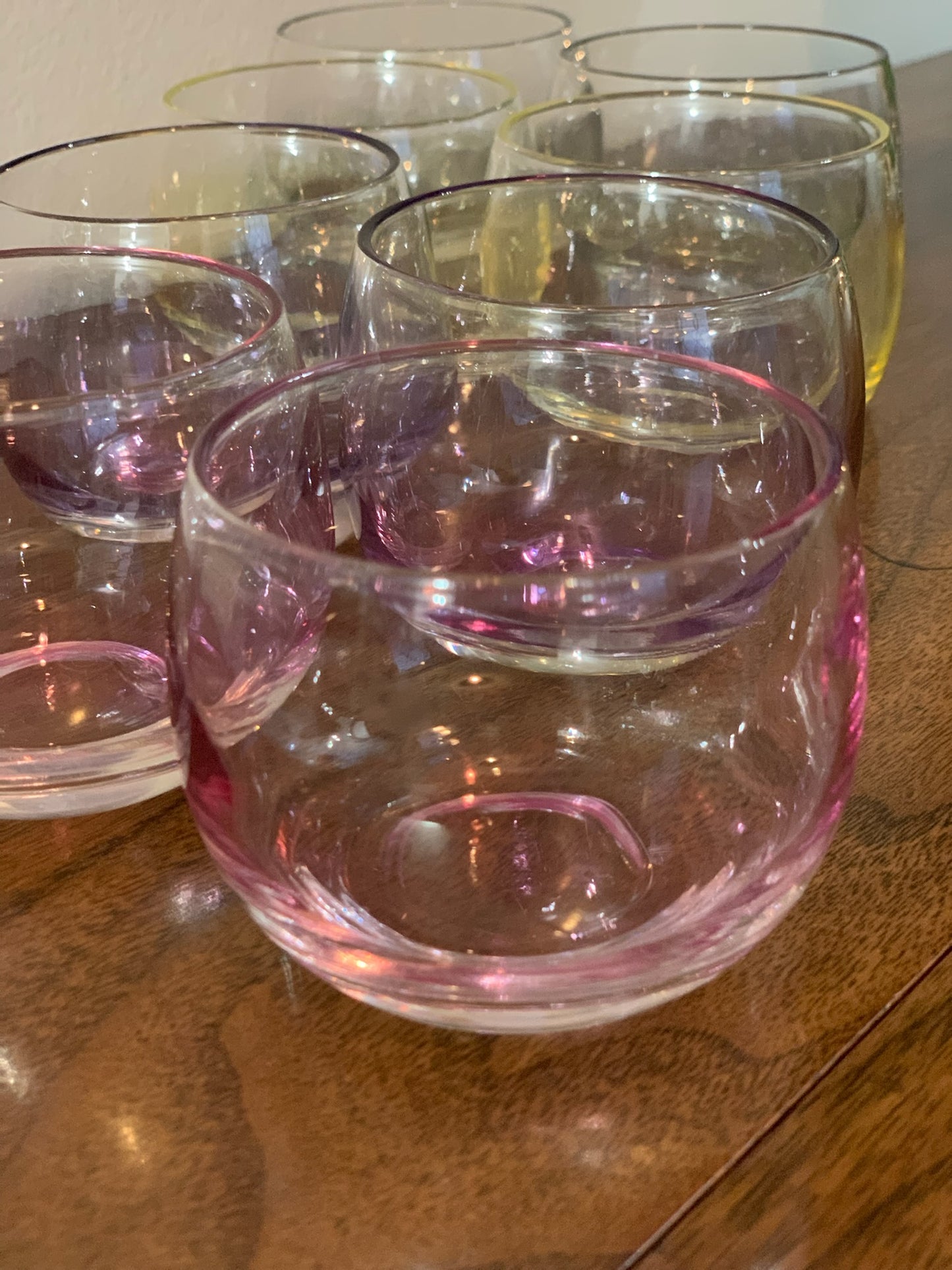 Federal Glass Sheer Rim Roly Poly In original Box from 1966. 8 IN BOX multicolored gem-tone (OTTV 2147.4) sold as an in box set